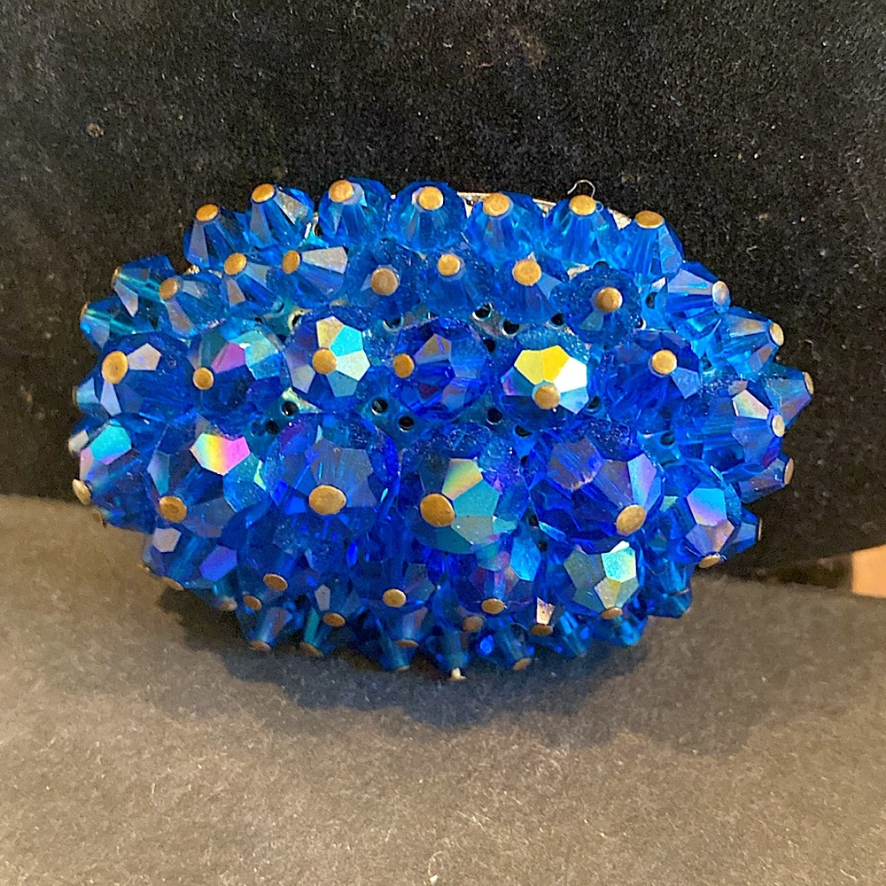 Dark Teal Blue Ab Crystal Brooch.